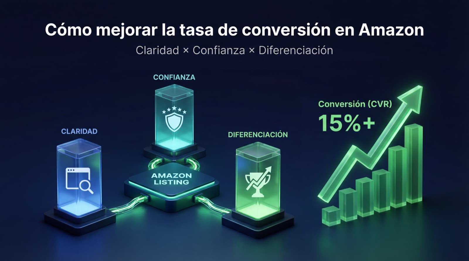 Cómo mejorar la tasa de conversión en Amazon: framework Claridad × Confianza × Diferenciación