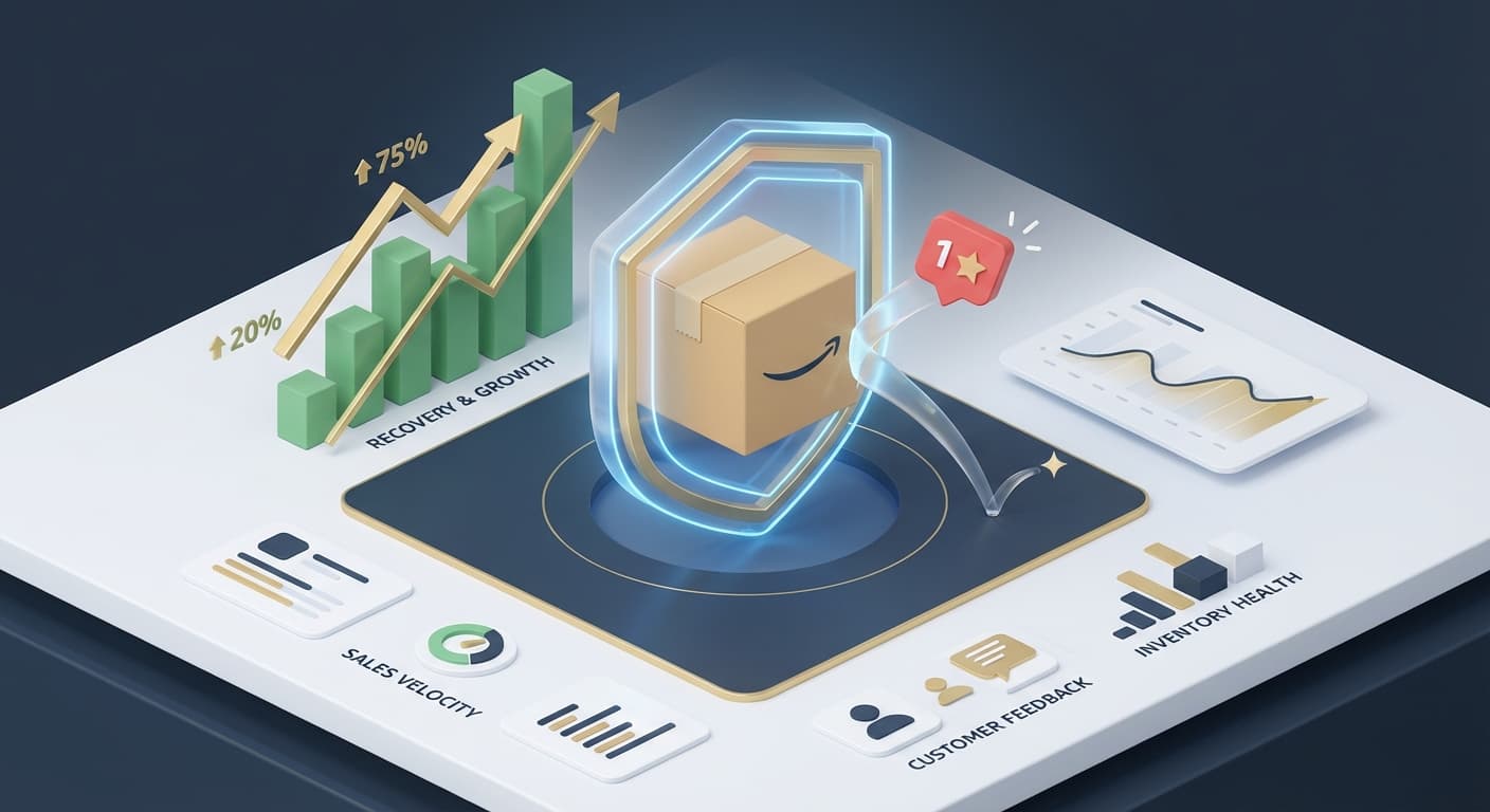 Pantalla de Amazon mostrando una reseña negativa de 1 estrella junto a métricas de conversión