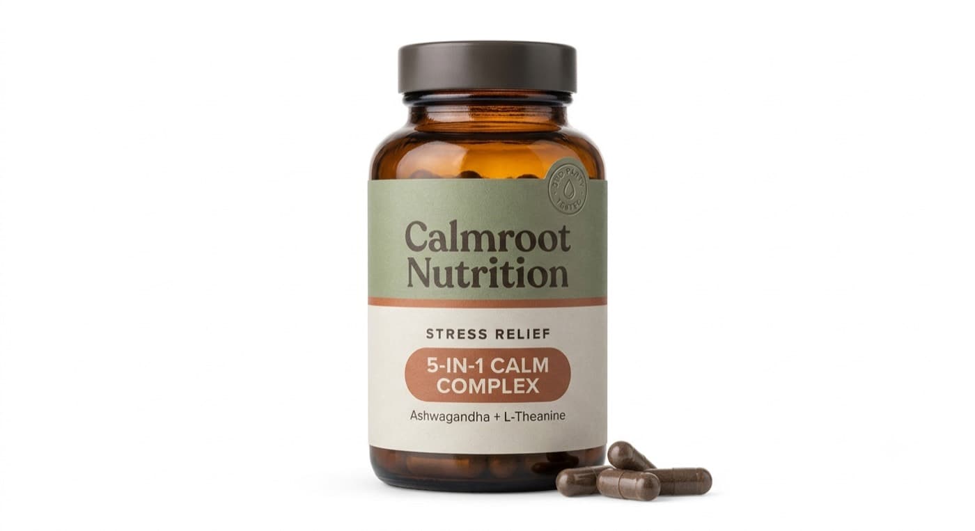 Calmroot Nutrition, frasco Stress Relief con fórmula Ashwagandha + L-Theanine